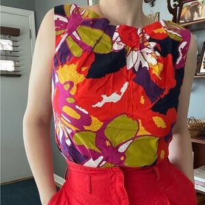Trina Turk Sleeveless Floral Colorful Top, Sunflower Print, Lightweight, Size 8
